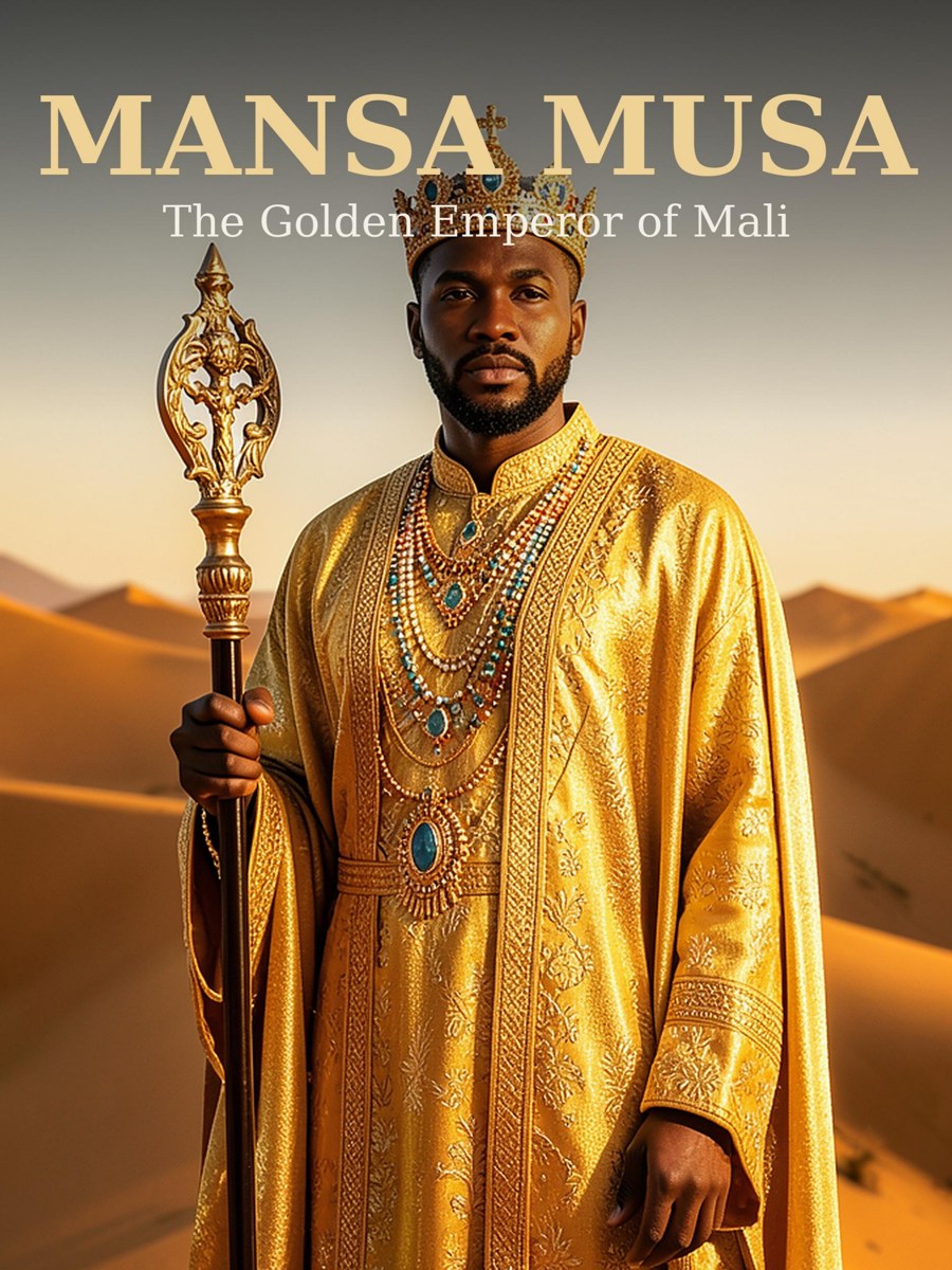 Illustrated portrait of Mansa Musa, African ruler of the Mali Empire